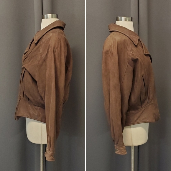 Vintage 90s y2k Adventure Bound Aviator Bomber Brown Nubuck Suede Leather Jacket - Picture 3 of 6